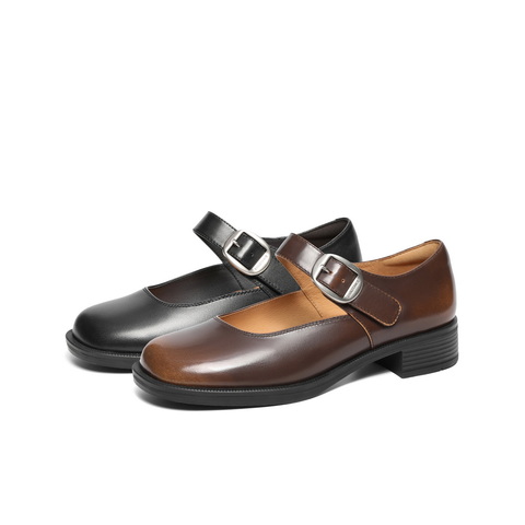 百丽扣带时装玛丽珍鞋女2025春新真皮时尚优雅鞋3P904AQ5