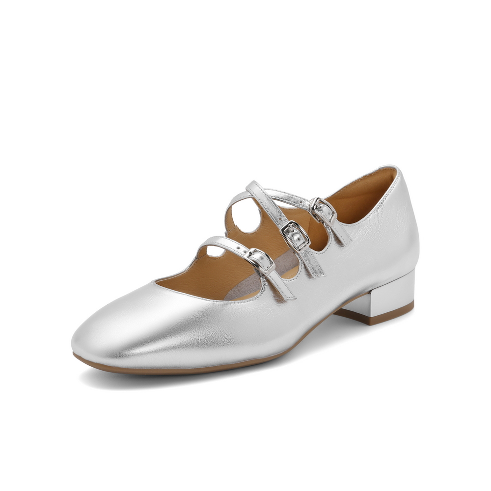 百丽方头玛丽珍鞋女25春新商场同款真皮三条带单鞋BR404AQ5