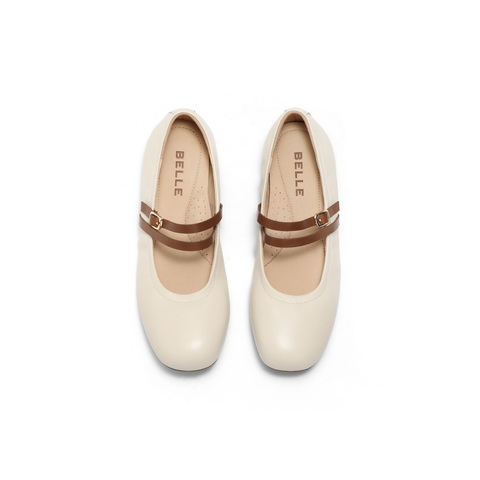 百丽舒适时装玛丽珍鞋女2025春新真皮优雅复古单鞋3H914AQ5