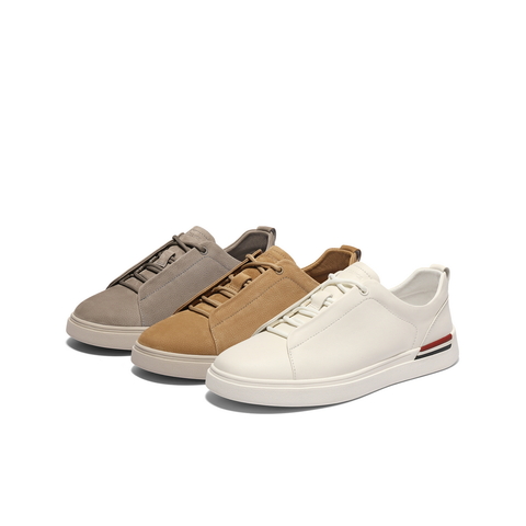 百丽时尚百搭小白鞋男2025春新款牛皮革舒适休闲运动板鞋A1913AM5