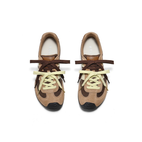 百丽跑道双鞋带休闲鞋2025夏新商场同款拼色翘头休闲鞋D7M1DBM5