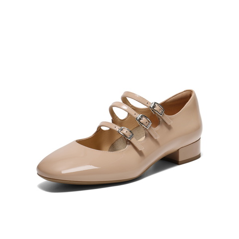 百丽方头玛丽珍鞋女25春新商场同款真皮三条带单鞋BR404AQ5