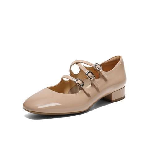 百丽方头玛丽珍鞋女25春新商场同款真皮三条带单鞋BR404AQ5