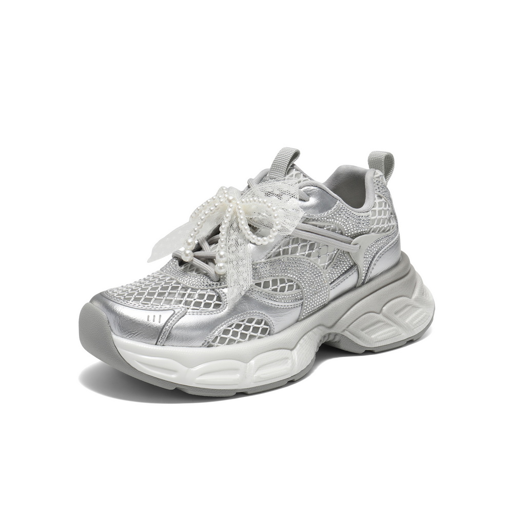 百丽透气大网孔老爹鞋女2025夏新轻盈厚底运动休闲鞋D7Y1DBM5