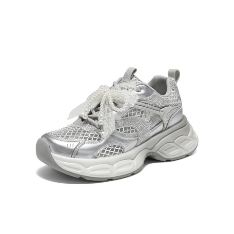 百丽透气大网孔老爹鞋女2025夏新轻盈厚底运动休闲鞋D7Y1DBM5