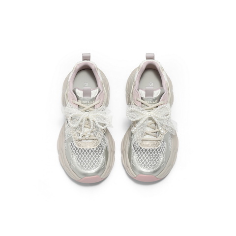 百丽透气大网孔老爹鞋女2025夏新轻盈厚底运动休闲鞋D7Y1DBM5