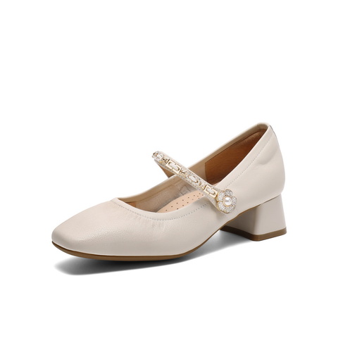 百丽扣带时装玛丽珍鞋女2025春新真皮时尚优雅鞋D4A1DAQ5