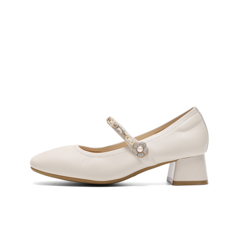 百丽扣带时装玛丽珍鞋女2025春新真皮时尚优雅鞋D4A1DAQ5