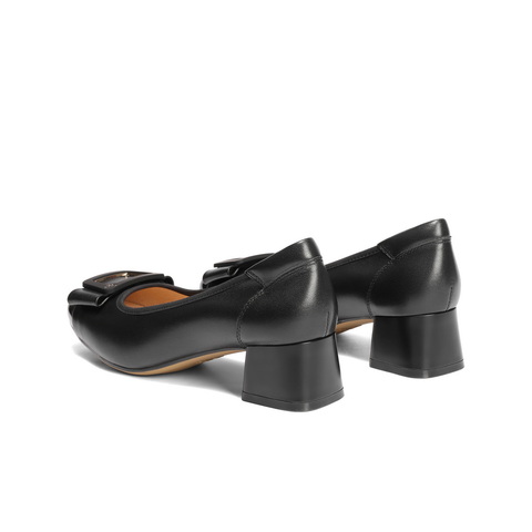 百丽舒适优雅单鞋女2025春新真皮蝴蝶结方跟鞋D3S1DAQ5