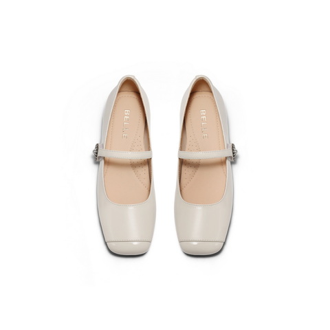 百丽气质玛丽珍鞋女2025春新商场同款真皮方头单鞋D7P1DAQ5