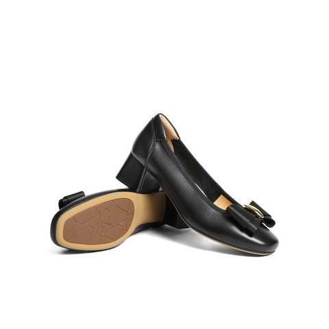 百丽气质优雅单鞋女2025春新商场同款真皮粗跟单鞋D8Q1DAQ5