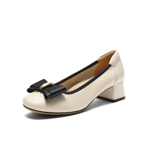 百丽气质优雅单鞋女2025春新商场同款真皮粗跟单鞋D8Q1DAQ5