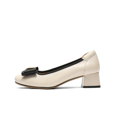 百丽气质优雅单鞋女2025春新商场同款真皮粗跟单鞋D8Q1DAQ5