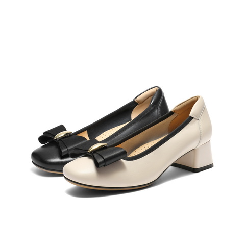 百丽气质优雅单鞋女2025春新商场同款真皮粗跟单鞋D8Q1DAQ5