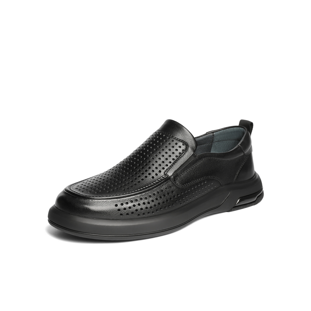 百丽打孔透气商务鞋男2025夏新牛皮革厚底一脚蹬休闲皮鞋A1937BM5