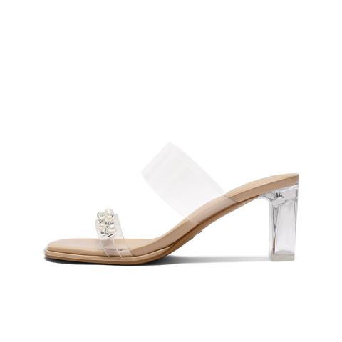 百丽优雅一字拖鞋女2025夏新商场同款珍珠一字带拖鞋D8E1DBT5