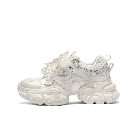 百丽时尚闪钻网老爹鞋女2025夏新厚底增高休闲鞋D9H1DBM5