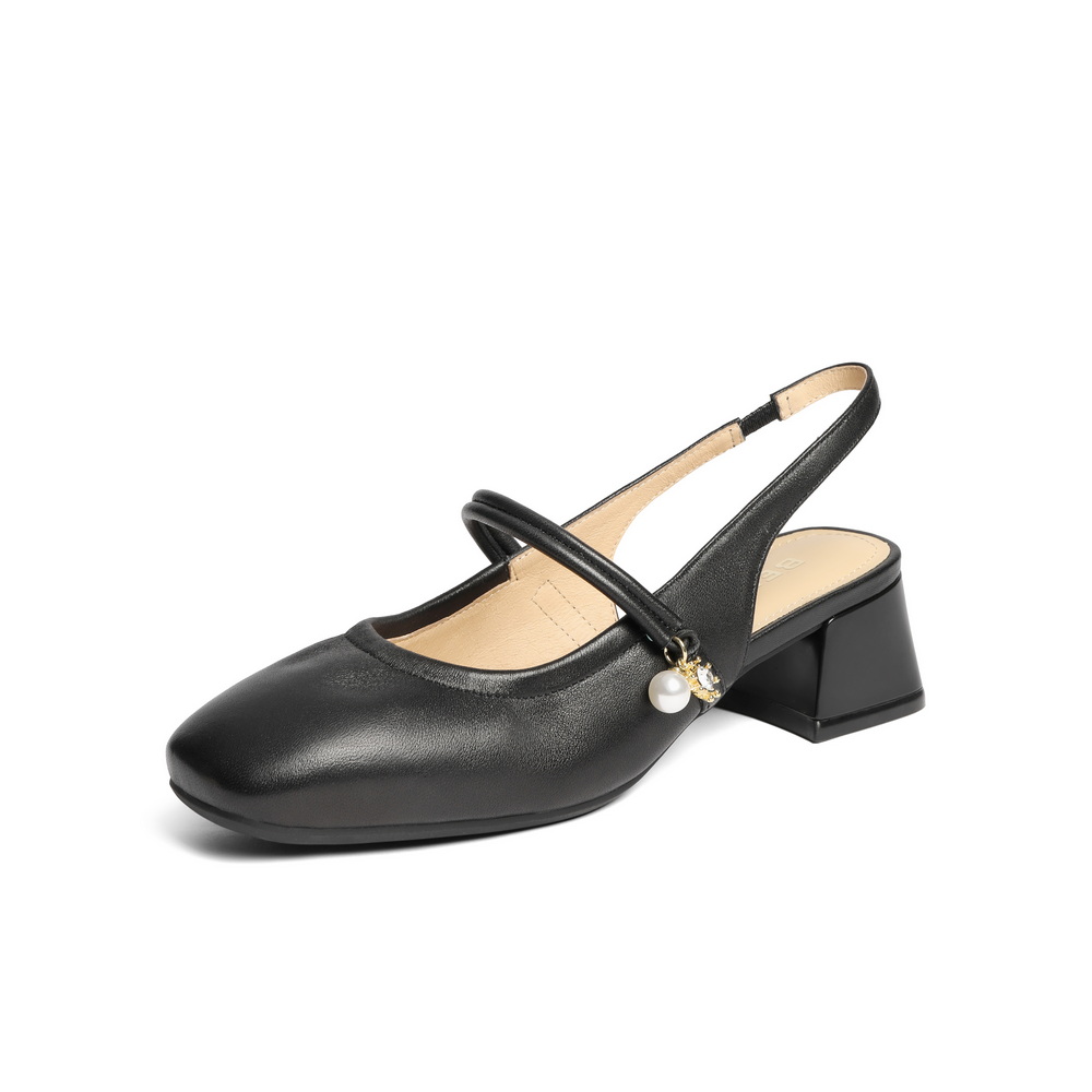 百丽气质包头凉鞋女2025夏新商场同款真皮粗高跟凉鞋D8P1DBH5