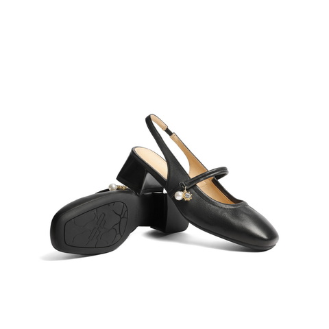 百丽气质包头凉鞋女2025夏新商场同款真皮粗高跟凉鞋D8P1DBH5