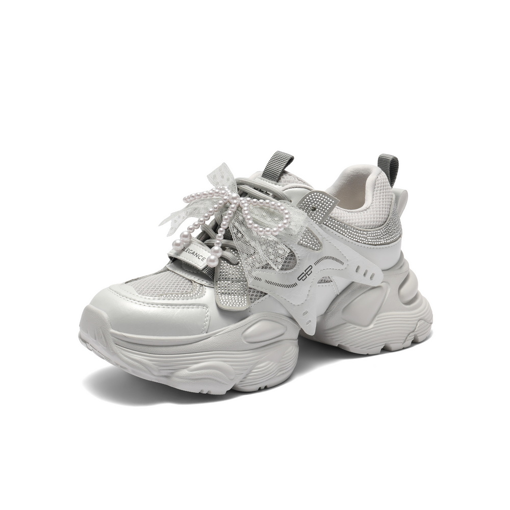 百丽时尚闪钻网老爹鞋女2025夏新厚底增高休闲鞋D9H1DBM5