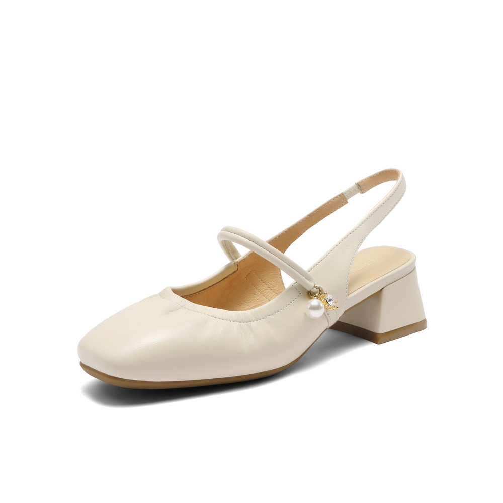 百丽气质包头凉鞋女2025夏新商场同款真皮粗高跟凉鞋D8P1DBH5