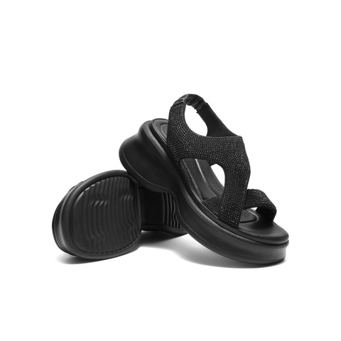 百丽细闪水钻面休闲凉鞋女2025夏新商场同款厚底增高凉鞋E2W1DBL5