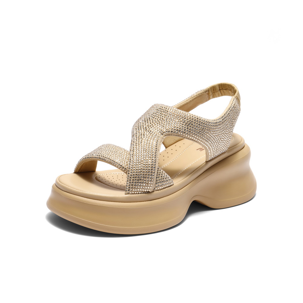 百丽细闪水钻面休闲凉鞋女2025夏新商场同款厚底增高凉鞋E2W1DBL5