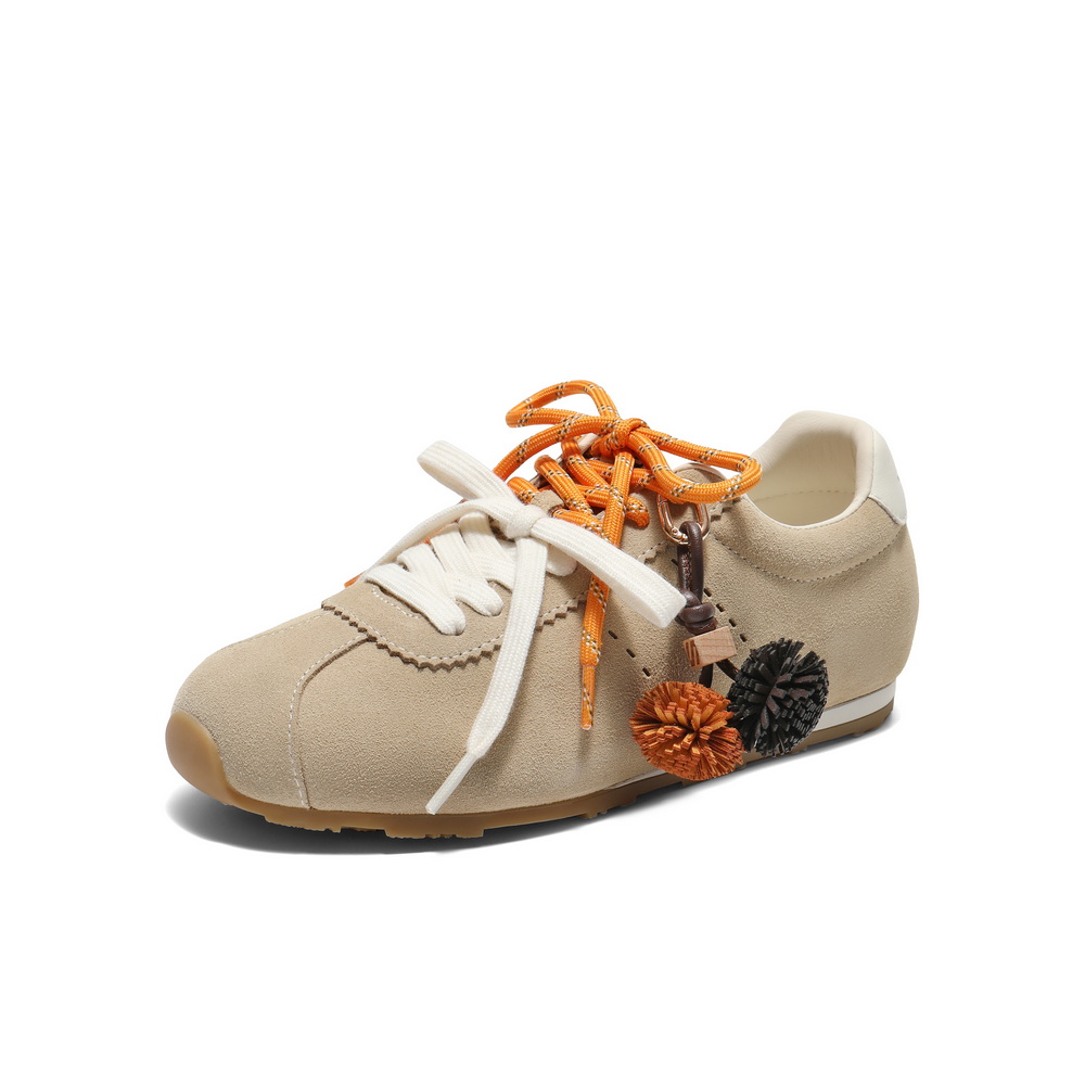 百丽时尚双鞋带阿甘鞋女2025秋新商场同款毛球薄底休闲鞋E2M1DCM5