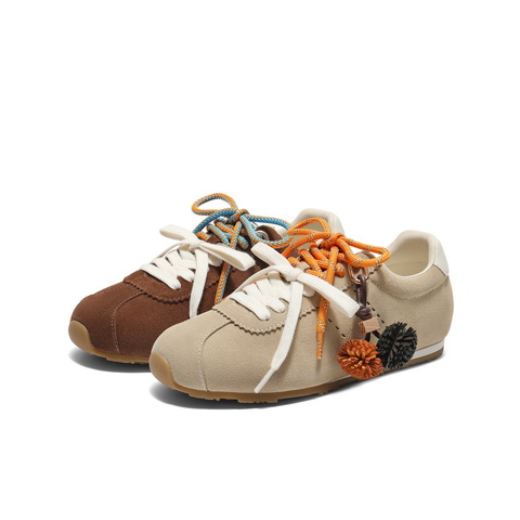 百丽时尚双鞋带阿甘鞋女2025秋新商场同款毛球薄底休闲鞋E2M1DCM5