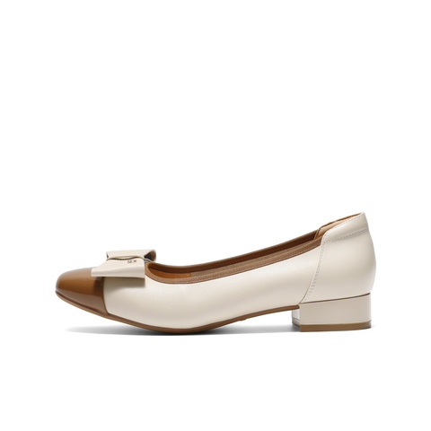 百丽撞色气质单鞋女2025秋新商场同款真皮小方头浅口单鞋E1B1DCQ5