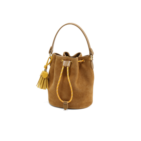 百丽包包女25秋商场同款复古绒面休闲单肩斜挎手提水桶包X7387CX5