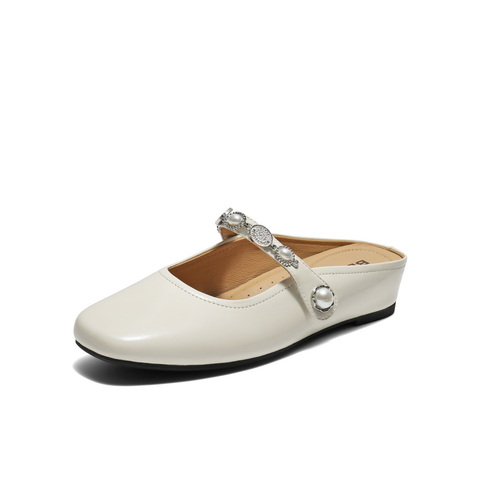 百丽慵懒气质穆勒鞋女2025秋新商场同款真皮外穿包头拖鞋E3G1DCH5