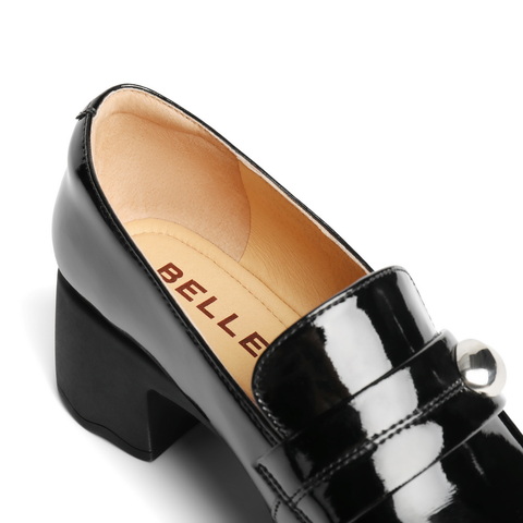 百丽简约质感乐福鞋女2025秋新商场同款粗跟通勤乐福鞋E1C1DCA5