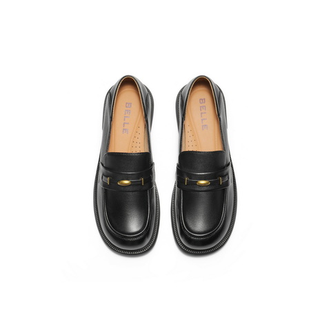 百丽英伦风乐福鞋女2025秋新商场同款真皮舒适便士乐福E1N1DCA5