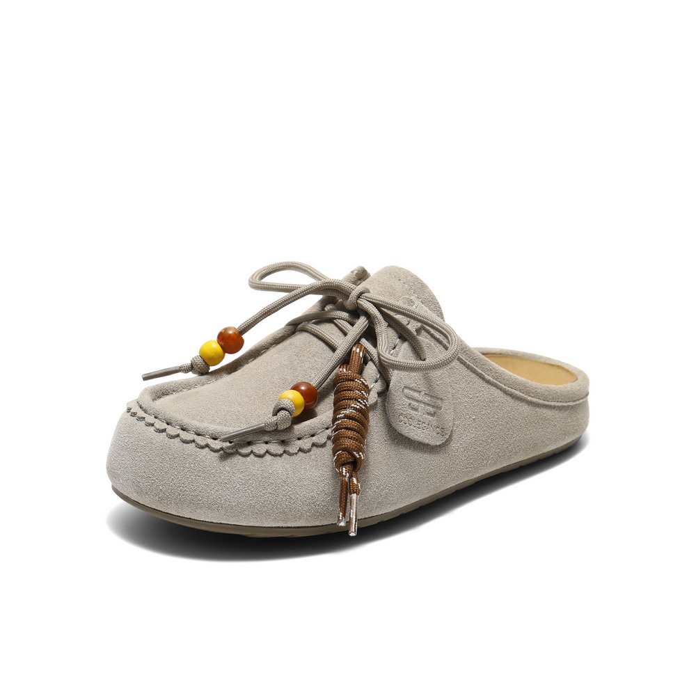 百丽复古绒面勃肯鞋女2025秋新可爱串珠袋鼠鞋半拖E1L1DCH5