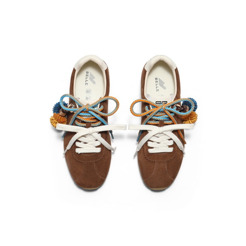 百丽时尚双鞋带阿甘鞋女2025秋新商场同款毛球薄底休闲鞋E2M1DCM5