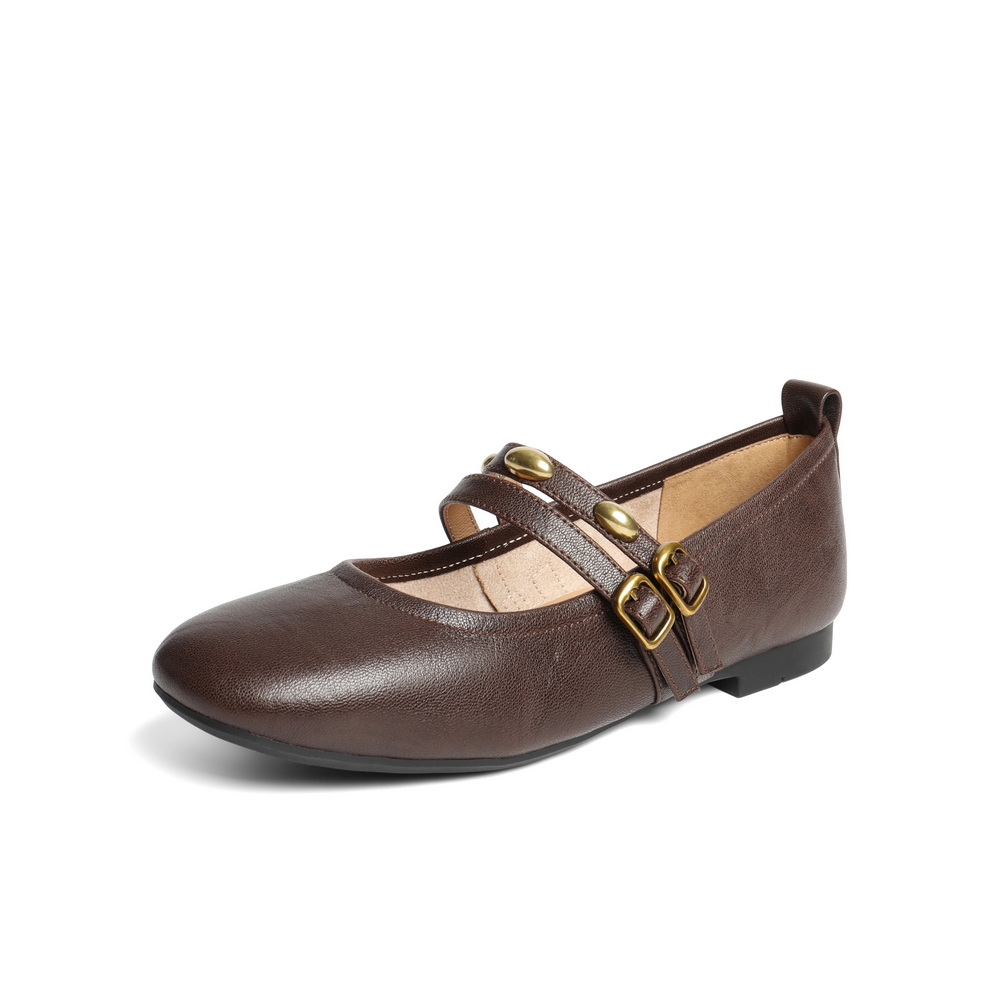 百丽复古薄底玛丽珍鞋女2025秋新商场同款真皮双条带单鞋E1V1DCQ5