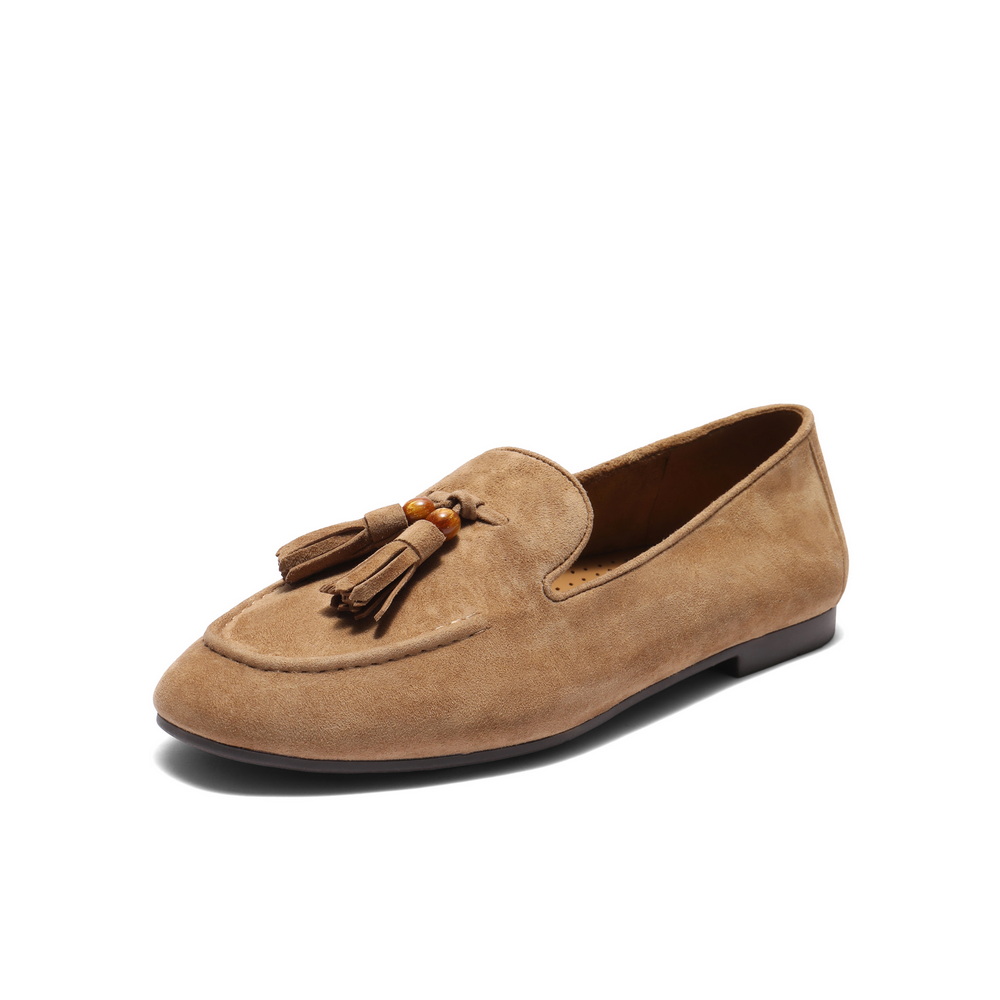 百丽复古绒面乐福鞋女2025秋新商场同款真皮通勤便士乐福3A9C3CA5