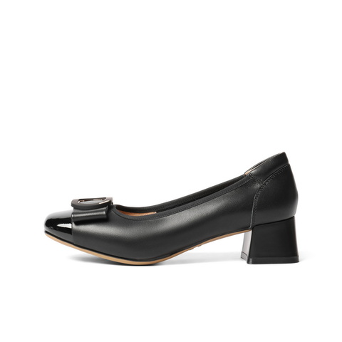 百丽气质方跟浅口单鞋女2025秋新商场同款真皮通勤单鞋E1A1DCQ5