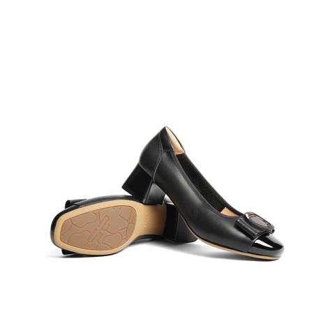 百丽气质方跟浅口单鞋女2025秋新商场同款真皮通勤单鞋E1A1DCQ5