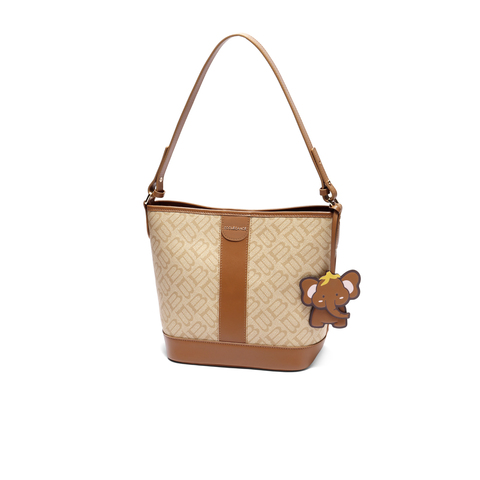 百丽包包女2025夏新商场同款复古通勤单肩斜挎水桶包JYH25BX5