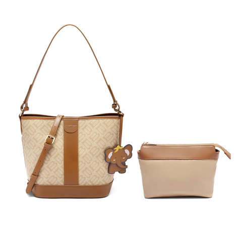 百丽包包女2025夏新商场同款复古通勤单肩斜挎水桶包JYH25BX5