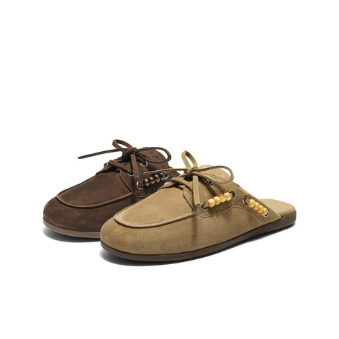 百丽复古绒面穆勒鞋女2025秋新商场同款真皮串珠包头拖鞋D9Y1DCH5