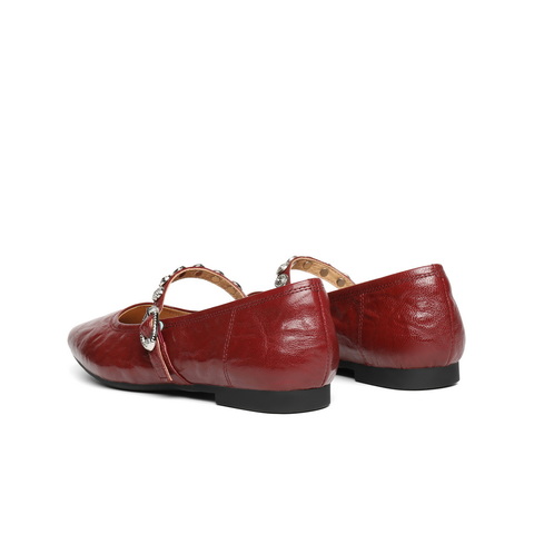 百丽复古褶皱皮玛丽珍鞋女2025秋新商场同款真皮软底单鞋D9V1DCQ5