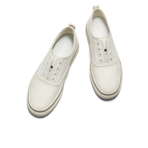 百丽简约百搭小白鞋男2025新款秋季一脚蹬舒适休闲帆布鞋A2148CM5