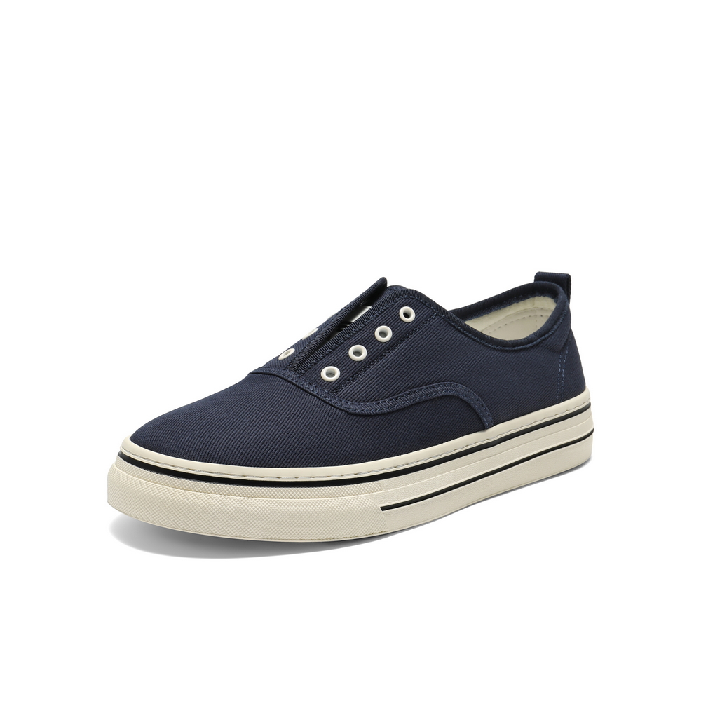 百丽简约百搭小白鞋男2025新款秋季一脚蹬舒适休闲帆布鞋A2148CM5