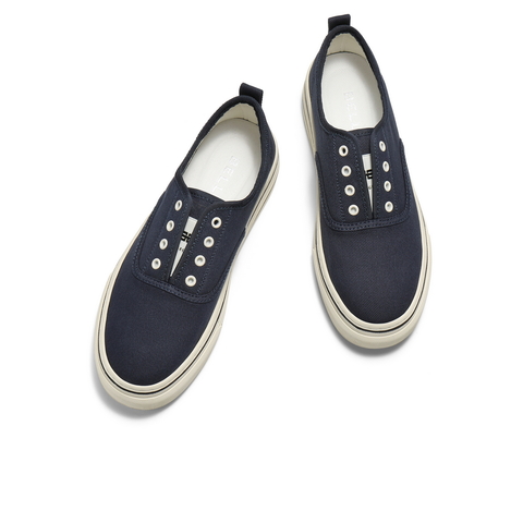 百丽简约百搭小白鞋男2025新款秋季一脚蹬舒适休闲帆布鞋A2148CM5