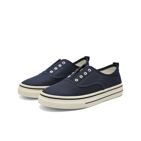 百丽简约百搭小白鞋男2025新款秋季一脚蹬舒适休闲帆布鞋A2148CM5