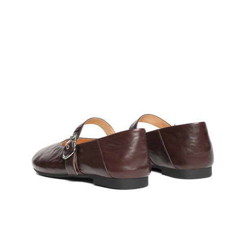 百丽复古褶皱面玛丽珍鞋女2025秋新商场同款真皮舒适单鞋E3U1DCQ5