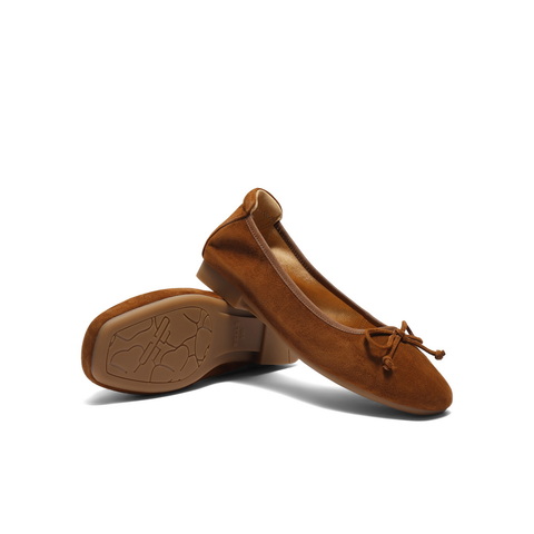 百丽绒面平跟单鞋女2025秋新商场同款真皮软底可翻折便鞋E1E1DCQ5